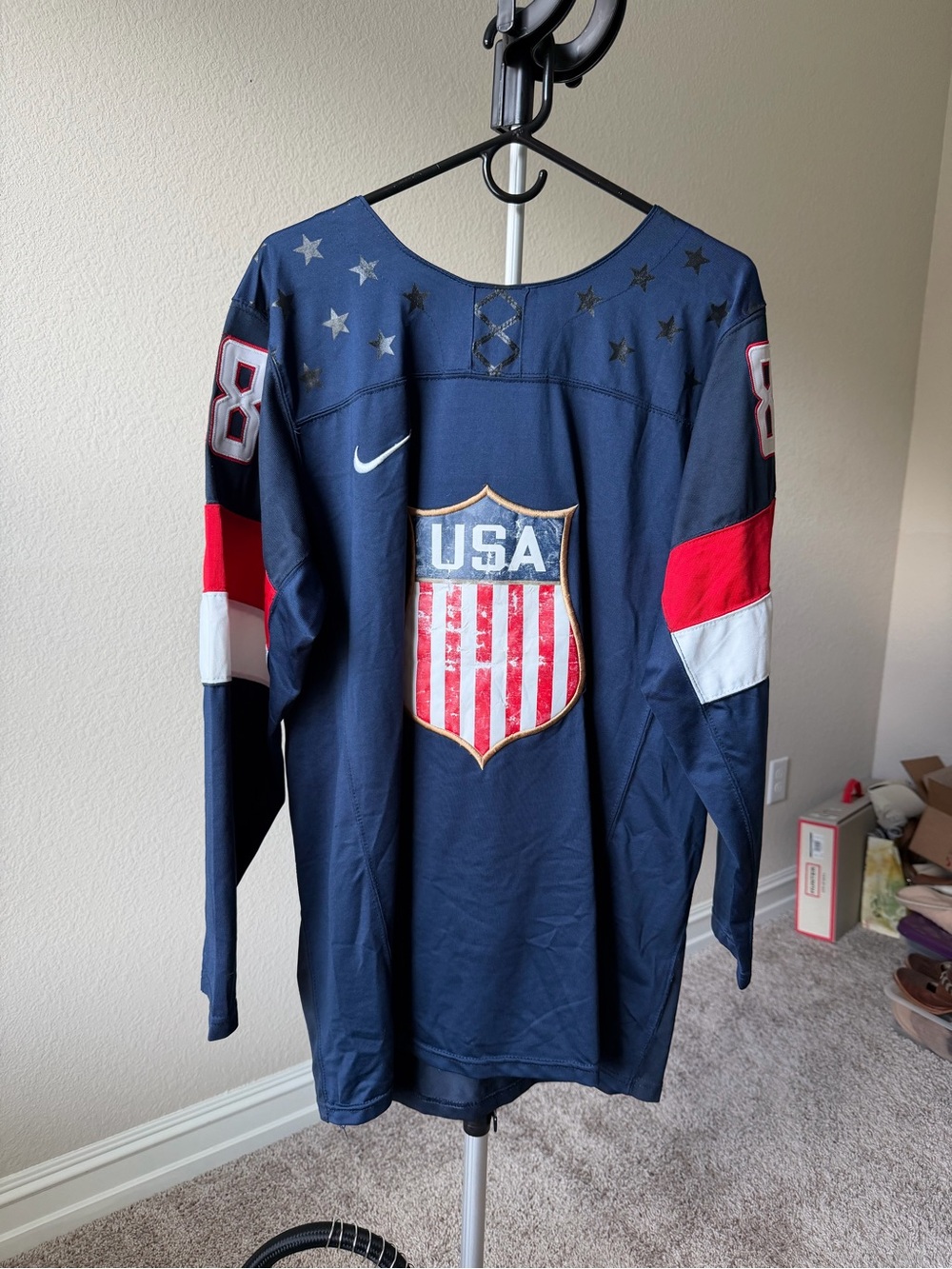 Nike Navy USA Hockey Jersey with Red & White Details Kane #88 Olympic Jersey